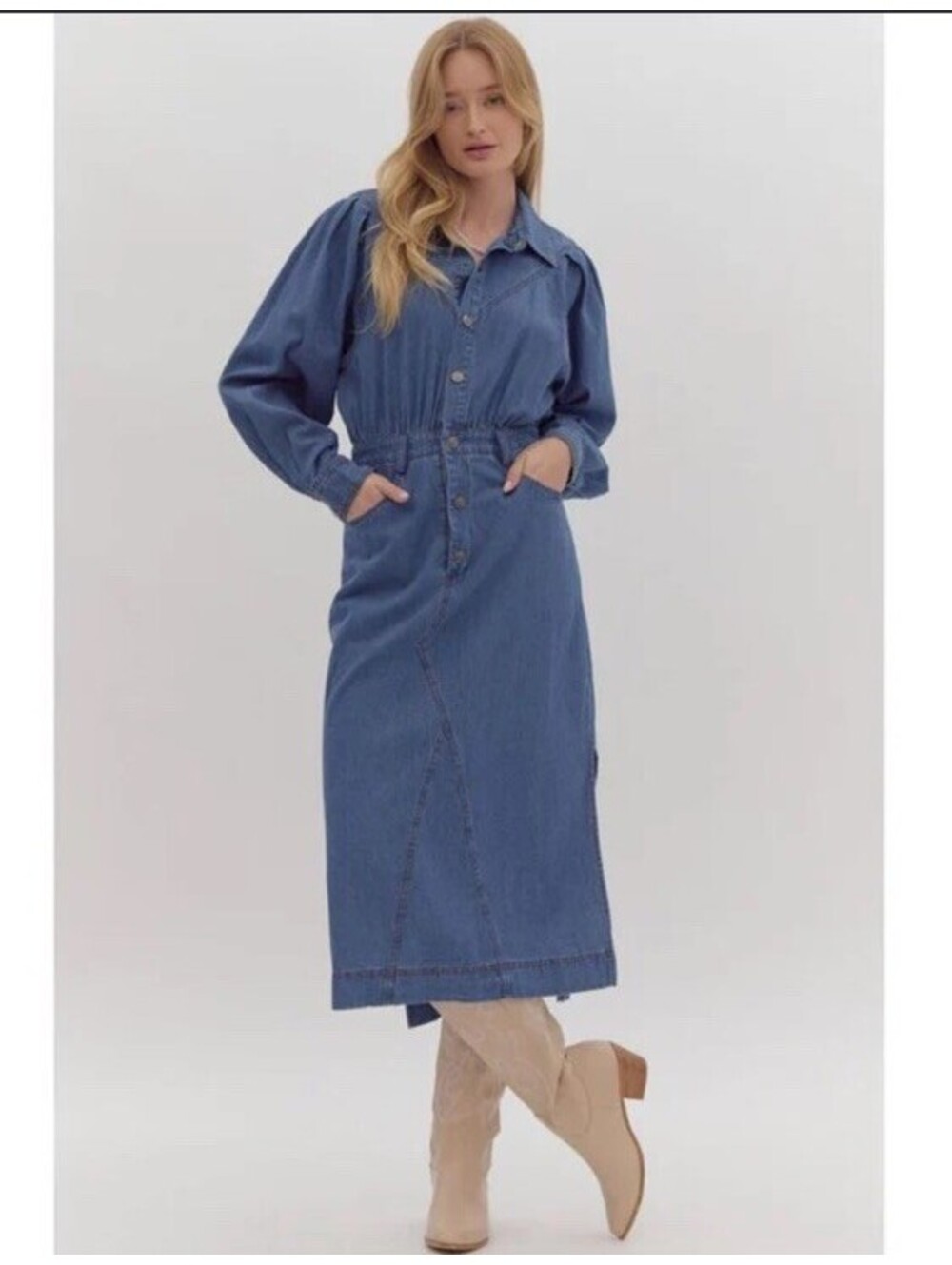 NWT Entro Western Style Button Down Denim Midi Dress. Small. $90